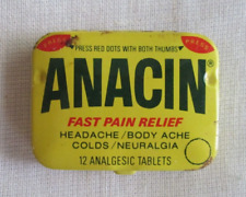 Vintage ANACIN Pain Relief Metal Tin with original contents plus Advertising picture