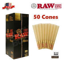 Authentic RAW Black 1 1/4 Size Pre-Rolled Cone 50 Pack & Fast Shipping US picture