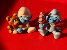 2x Baby Smurf With Teddy Bear & Popsicle Figure Peyo Schleich 1985 picture