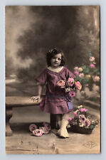 RPPC Hand Colored Studio Portrait of Young Flower Girl Real Photo Postcard picture