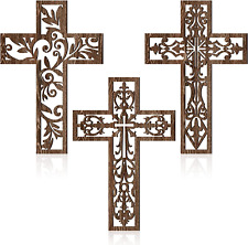 3 Pcs Wooden Wall Hanging Cross Handmade Antique Cross Hanging Decor Religious C picture