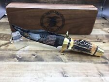 Schrade USA 2002 NRA Limited Edition Gold Color Filled Stag Bowie Knife Mint +++ picture