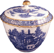 Antique 18thC Caughley Porcelain Temple Pattern Lidded Sugar Dish Porzellan Dose picture