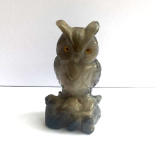 Antique Magnificent Hand Curved Agate Crystal Healing Owl Sculpture picture