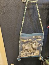  Souvenir Shoulder Bag ATHENS GREECE Woven Rayon Braided Strap Blue and White picture