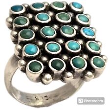 PLETHORA OF SNAKE EYES Carico TURQUOISE VINTAGE NAVAJO STERLING SILVER RING Sz7 picture