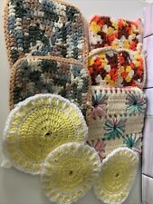 Vintage Crochet Lot 8 Pot Holders Hot Pads Trivet Handmade Retro Colorful picture