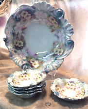 Vintage Antique Prussian Hand Painted Floral  Serving Bowl & 5 Matching Bowls Rb picture