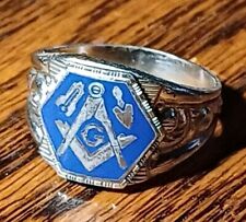 ART DECO MASONIC RING IN STERLING SILVER WITH BEAUTIFUL ENAMELLED EMBLEMS picture