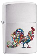 Zippo Colorful Rooster Lighter, Brushed Chrome NEW IN BOX picture