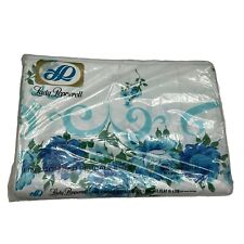 Vintage Double Flat Sheet Floral Blue Combed Cotton Lady Pepperell New NOS picture