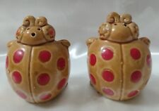 Vintage Ceramic JAPAN Lady Bug Salt & Pepper Shakers Red Dots Tan Stoppers 3
