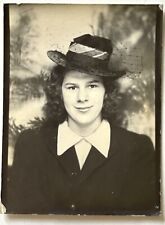 1940s Young Girl  Great Hat VTG FOUND Photo Booth Arcade picture