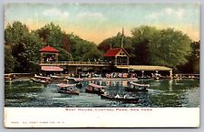 New York Central Park Boat House American Flag Lakefront Vintage UNP Postcard picture
