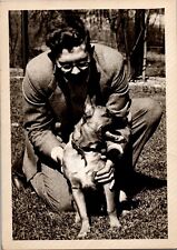 Vtg Found B&W Photo 1950 Man Dog Pet Retro Animal Canine Outdoors K9 picture