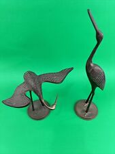 Vintage Pair MCM Brass Cranes Egrets Herons Figurines 13” & 7” SEI picture
