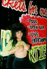 Vintage Semi Nude 90s Color Real Photo- Endowed Woman- Food- Bar- Entertainment picture
