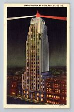 Fort Wayne IN-Indiana, Lincoln Tower By Night, Vintage Postcard picture