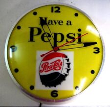 VINTAGE HAVE A PEPSI COLA LIGHTED CLOCK 17” DUALITE GLASS BUBBLE WORKING picture