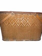 Large Vintage Wooden And Wicker Basket 20” picture