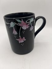 Fuschia Vintage Russ Berrie Ceramic Coffee Mug Retro Black 80s Floral Purple picture