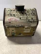 Vintage 1984 Vermont Pure Maple Syrup 16.9 oz. Log Cabin Tin Metal Empty Empty picture