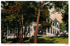 Waterloo, IA; San Souci Hotel Park Postcard, Black Hawk County, Guests relaxing picture
