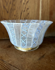 Venetian Murano Italy Glass Latticino Ribbon Vase Blue White Gold Flecks Bowl picture