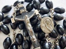 Vintage Nun's Catholic Rosary Long Large Beads Christian Ebony Crucifix Italy picture