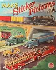 VINTAGE 1949 MERRILL CO. LARGE & UNUSED STICKER/COLORING BOOK - CARS & TRUCKS picture