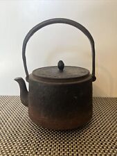 Antique Japanese Tetsubin Cast Iron Teapot Ornate Flower Design Round Shape Lid picture