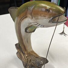 Trout Fly Fishing Wooden Jumping Fish With Angler Sculpture Mountain Stream picture