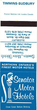 Sudbury Ontario Canada Senator Motor Hotels Vintage Matchbook Cover picture
