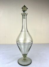 Antique Early 1900’s Smoky Green Glass Pedestal Decanter With Stopper 11.25” picture