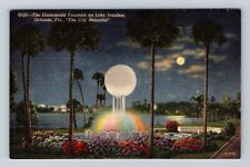 Orlando FL- Florida, The Illuminated Fountain On Lake Ivanhoe, Vintage Postcard picture