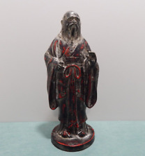 Antique Cast Iron Confucius Statue Door Stop Red Black 14
