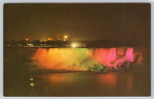 Post Card Nighttime Illuminated View of American Falls F468 picture