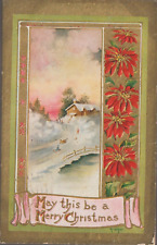 1909 MAY THIS BE A MERRY CHRISTMAS EMBOSED FLOWER POSTCARD picture
