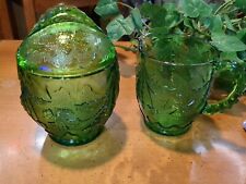 DELAWARE NEW CENTURY GLASS EAPG 1899 Green  Creamer & Sugar US Glass  ANTQ L137 picture