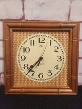 MCM Bamboo And Wicker Elgin Tiki Bar Clock Wall Vintage picture