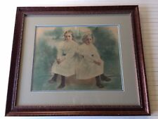 Antique 2 Girls Sitting on a Bench Photo Print, Framed, 19