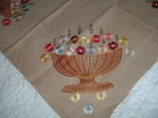 Vtg 30s Lovely Deco Style Baskets Silk Embroidered Linen Table Topper 22x22 #PB7 picture