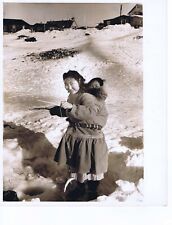 Vintage 1960 Kotzebue,AK B/W Print Mrs.Fred Goodhope & Baby Jig Fishing in Ice picture