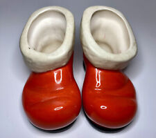 Vintage Ceramic Pair of Red Santa Claus Boots Shoes Christmas Figurines Decor picture