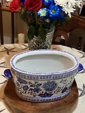 Vintage Chinese Blue & White Floral Foot Bath 14” x 7 3/4” x 6” picture