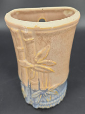 Vintage Molded Ceramic Flat Back Wall Vase Bamboo Color Block Blue Pink Unsigned picture