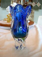 Vintage ROYAL GALLEY ART GLASS VASE Cobalt Blue, Green and Clear Poland 10