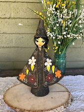 RARE Embellished Vintage Mexican Folk Art Paper Mache Woman Doll Figurine Mexico picture