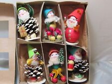 Vintage Christmas Ornaments 6 Putz Dwarfs Pinecone Pipecleaner Shiny Brite Box picture