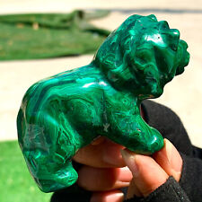 251G Natural glossy Malachite Crystal  Handcarved lion mineral sample healing picture